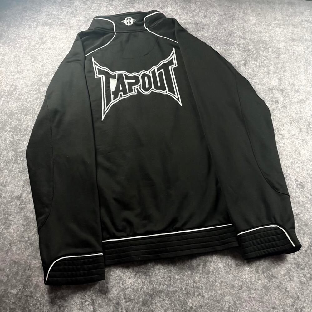 Vintage Tapout Men’s 2XL Black Track Jacket Embroidered Big Logo MMA Y2K